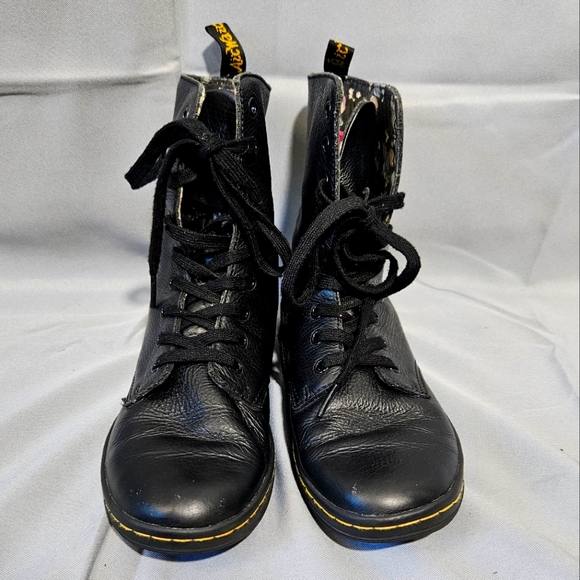Dr Martens Stratford Boots Black Leather Goth Floral Lining High Lace Up Size 7 - Picture 4 of 9